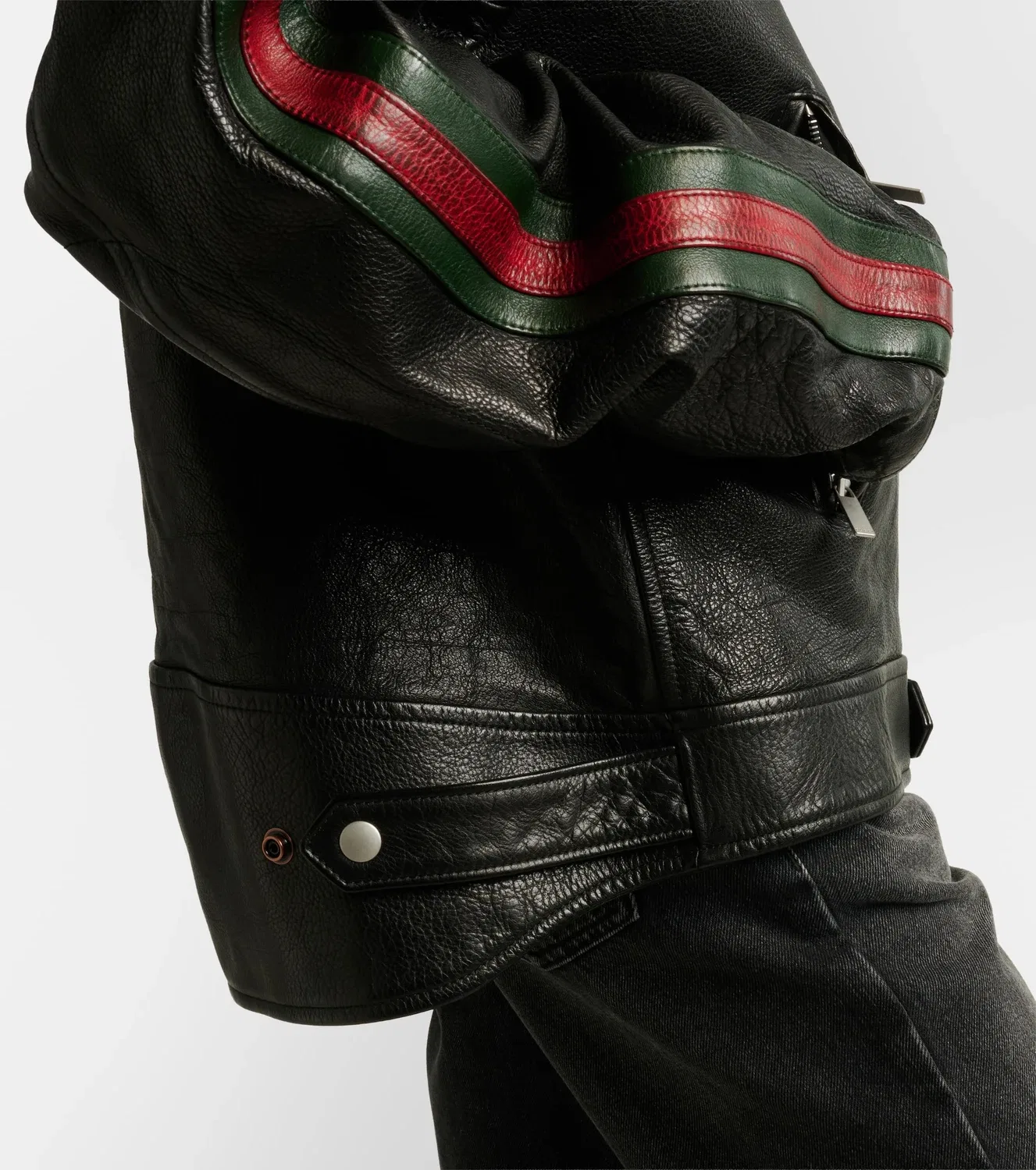 Кожаная мотоциклетная куртка Web Stripe GUCCI, черный — фото 4