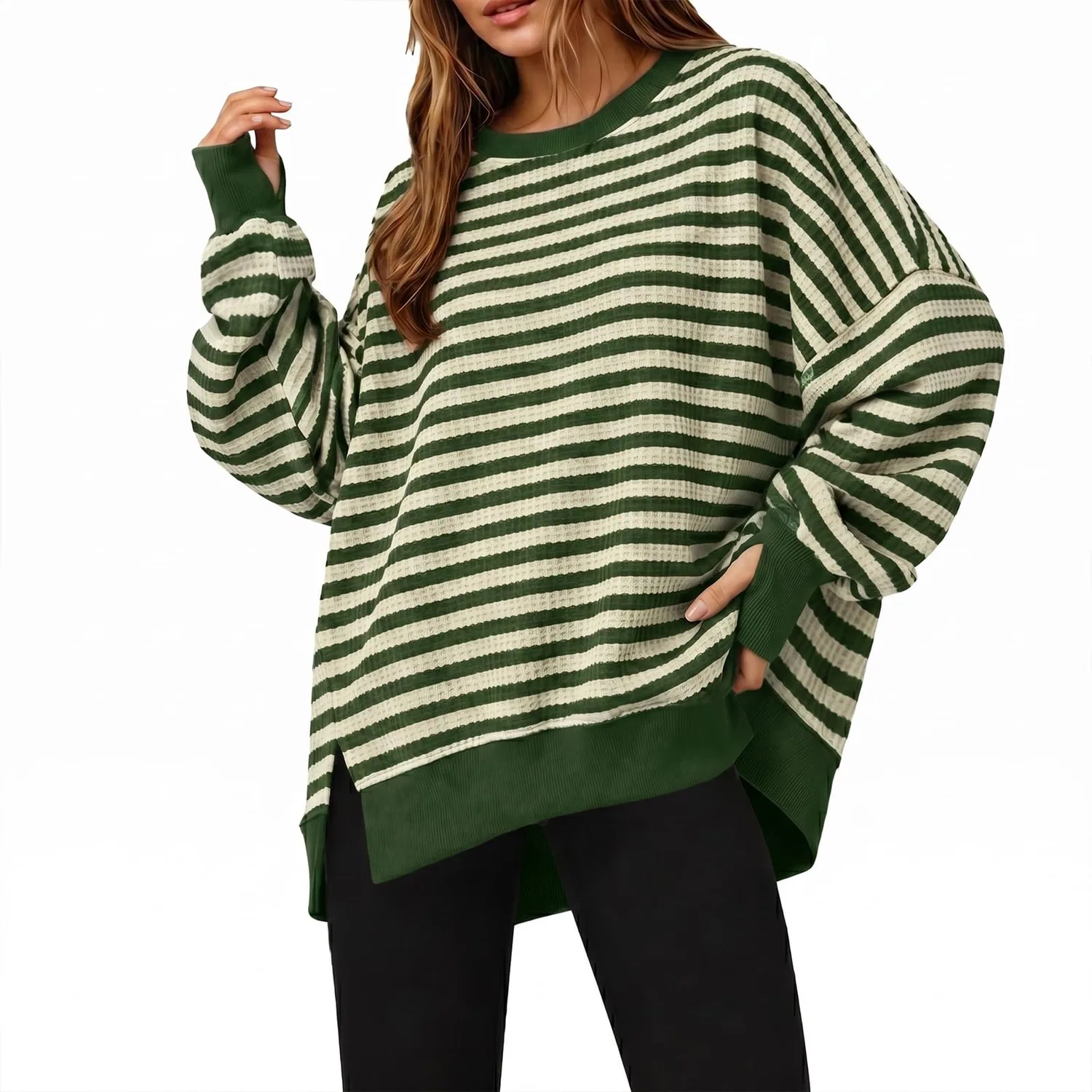 Женский свитшот oversize с принтом в полоску, Verde