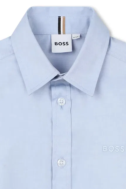 Рубашка детская из хлопка BOSS, синий — фото 3
