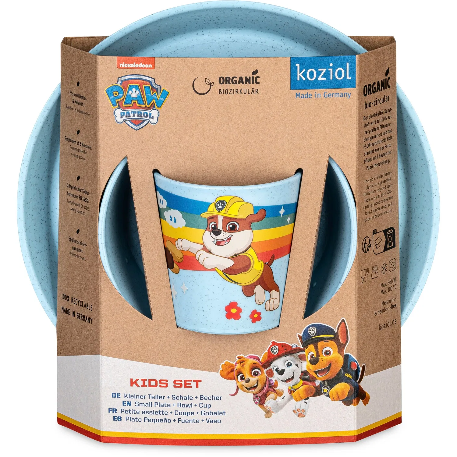 Детский набор посуды 3 предмета с принтом CONNECT GROW PAW PATROL KOZIOL, Organic Sky Blue Paw Patrol — фото 3