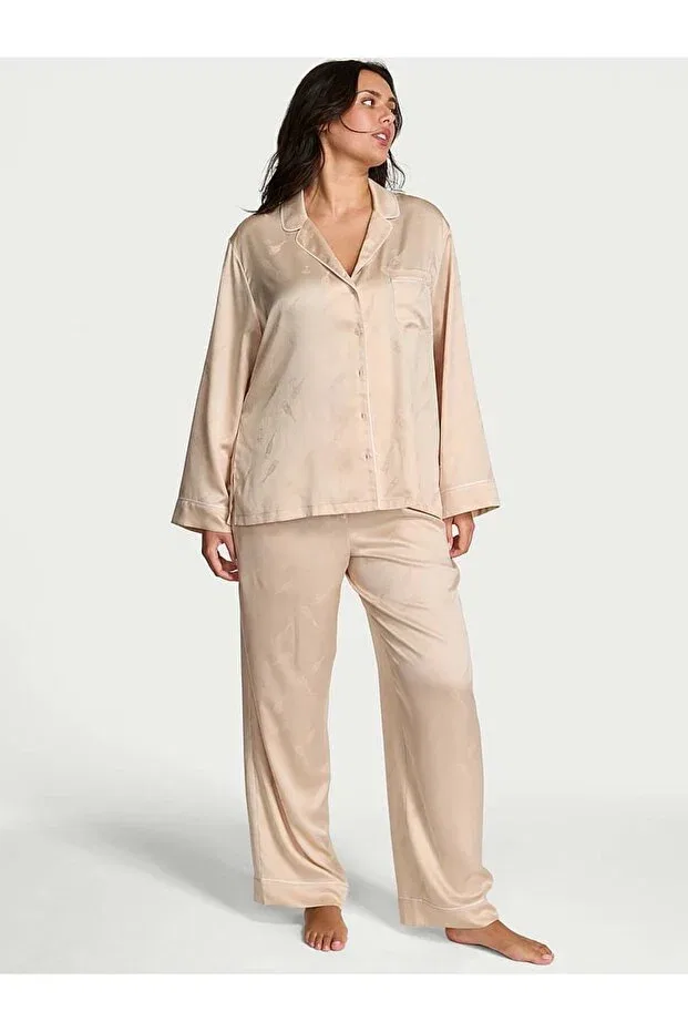 Женский комплект пижамы сатиновый Glazed satin long pajama set Victoria'S Secret, Champagne