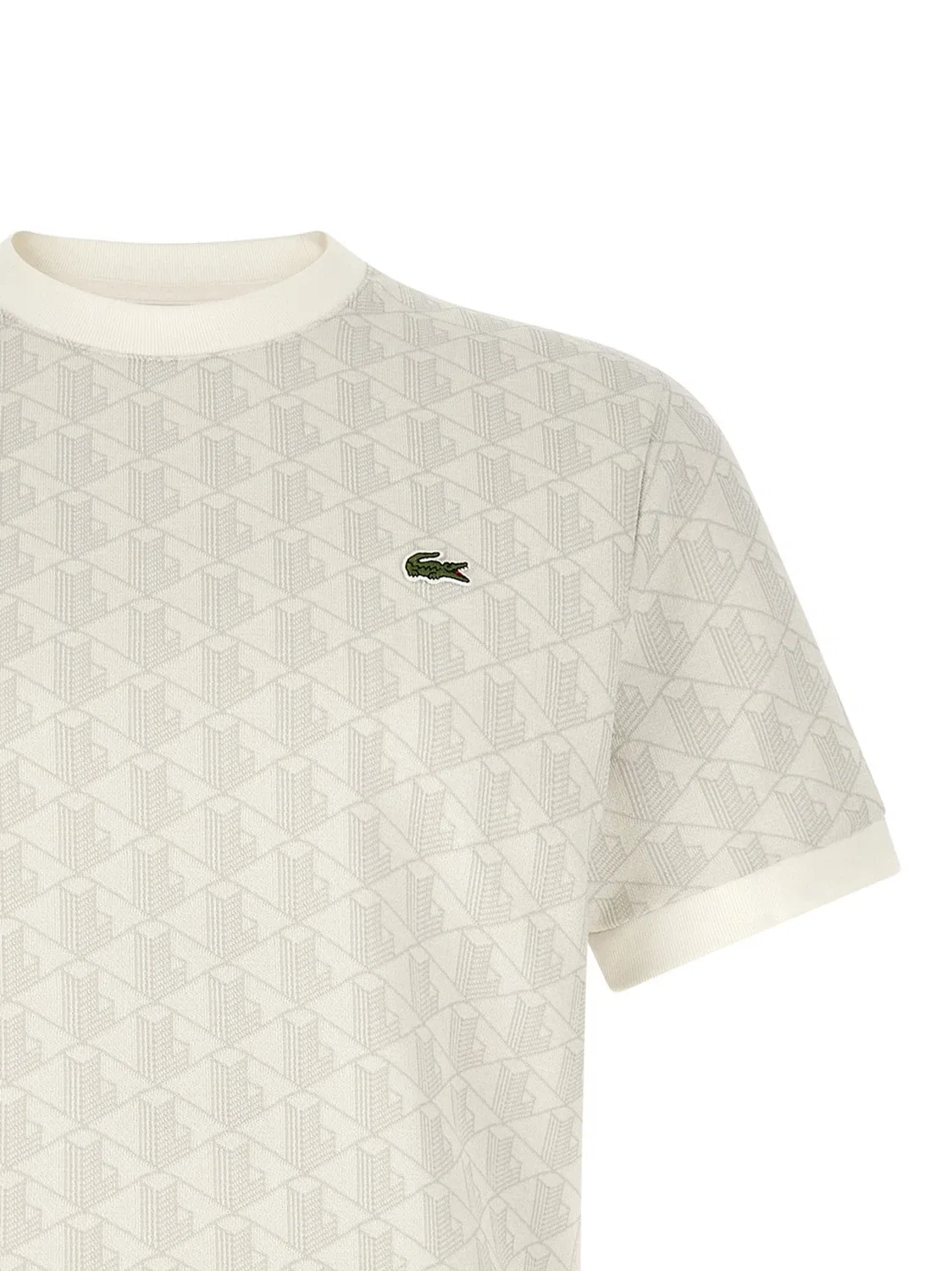 Футболка с жаккардовым монограммным узором Lacoste, бежевый — фото 3