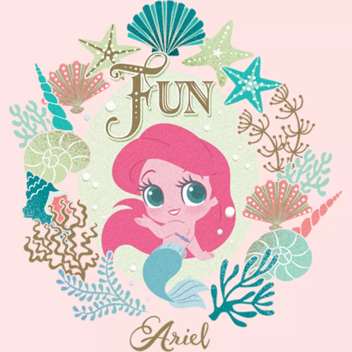 Детское футболка с принтом Fun Chibi Ariel Disney Princess, Light Pink — фото 2