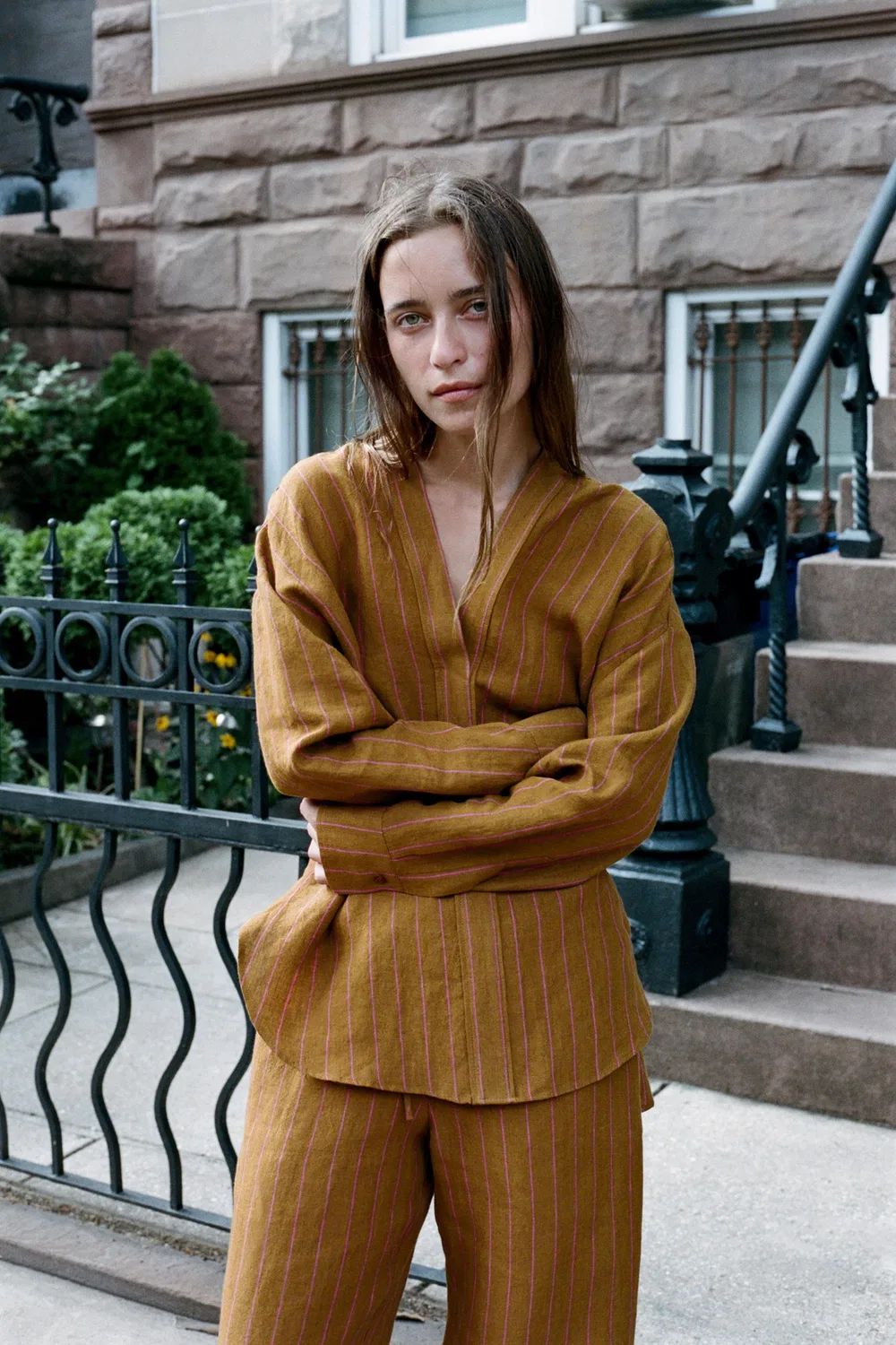 Рубашка в полоску из 100% льна ZARA, striped — фото 2