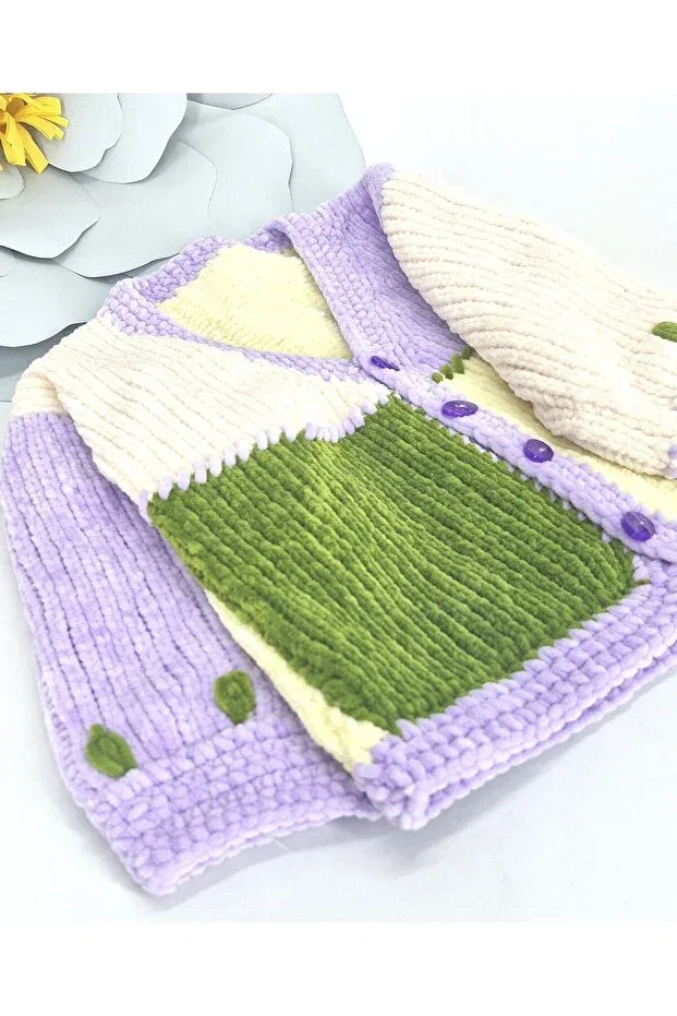 Детское пальто-кардиган для девочек хлопковое Hand Knitted Velvet Girl's Cardigan Evitle, Multicolor — фото 2
