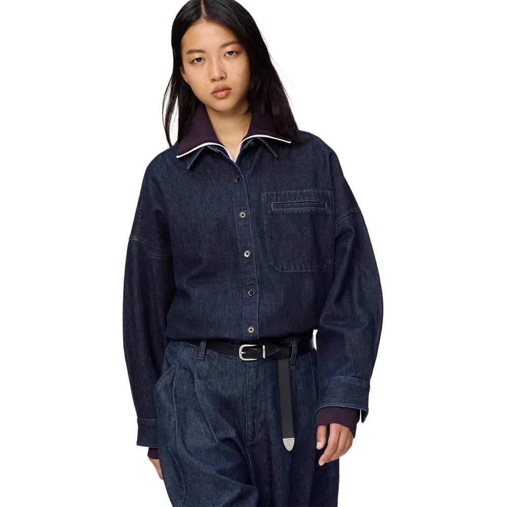 Женская джинсовая куртка с лацканами прямого кроя Navy Blue UNIQLO — фото 3
