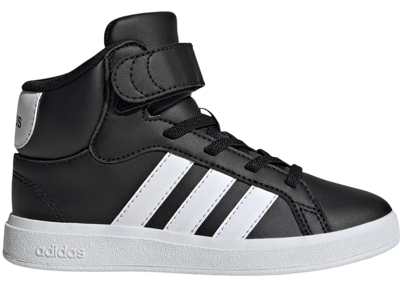 Детские кроссовки с длинным шнурком Adidas Grand Court Mid, Core Black/Cloud White/Core Black