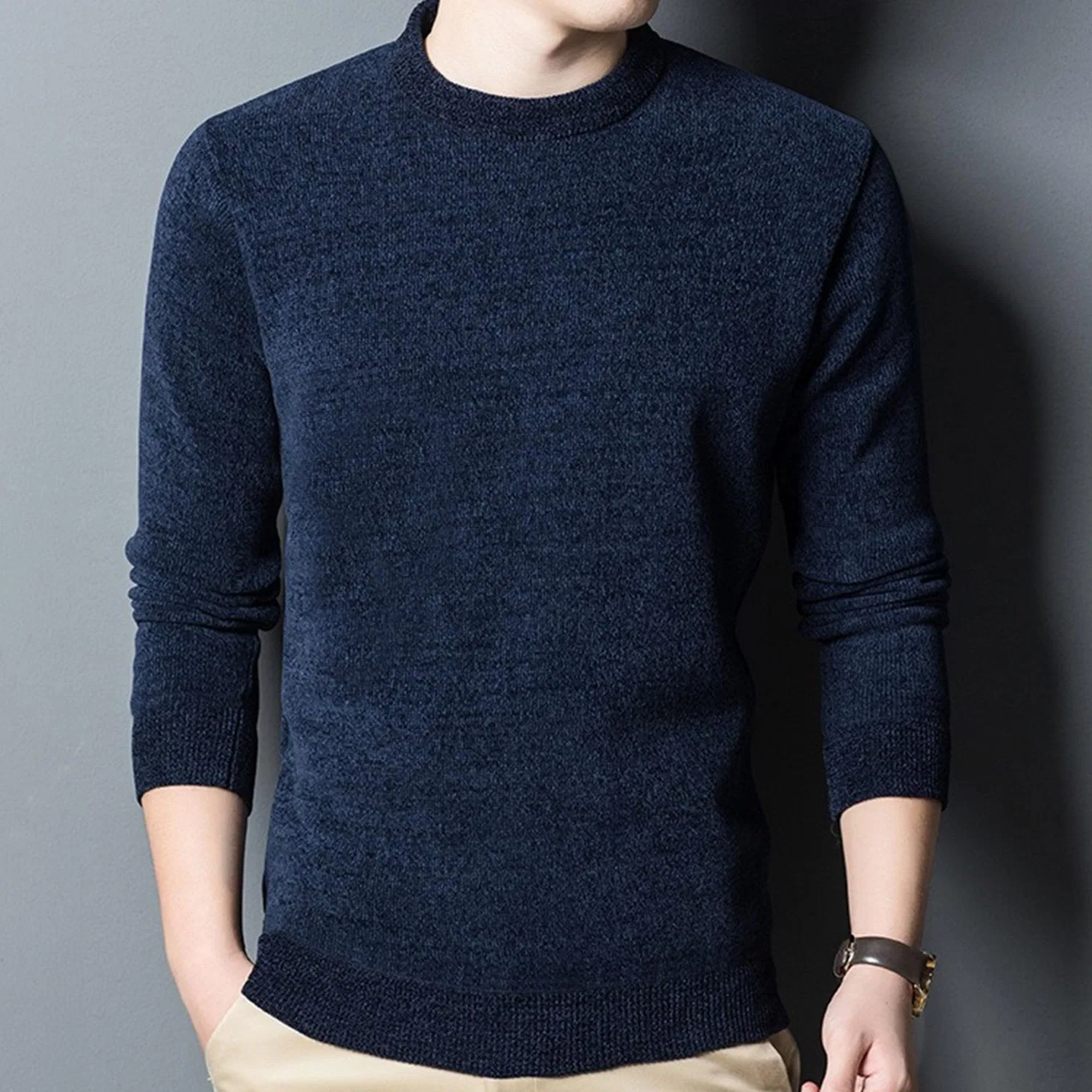 Мужской свитер с воротником-стойкой из флиса Slim Fit, Blue — фото 3