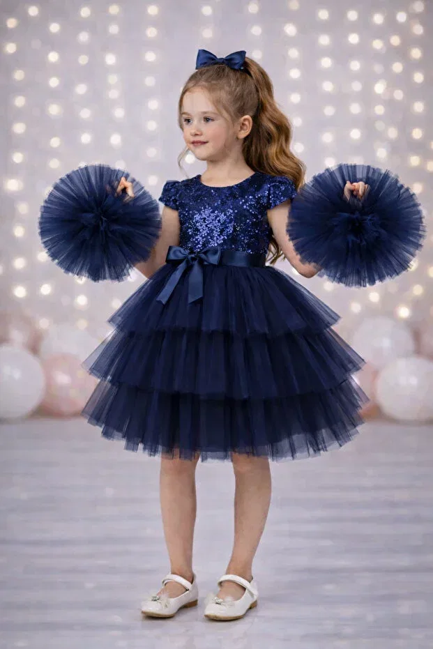 Детское платье для девочек с длинным рукавом Party Rumi Kids, Navy Blue