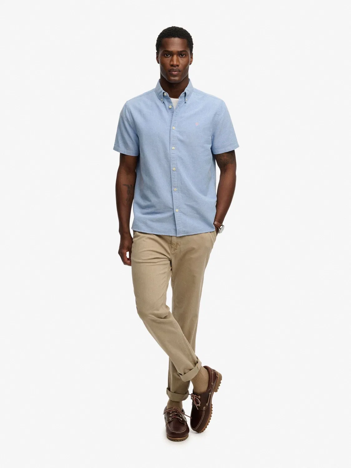 Рубашка Oxford с коротким рукавом, хлопок, Sky Blue Chambray Superdry — фото 4