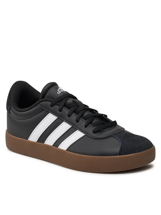 Кеды детские Adidas кожаные с полосками, черно-белый — фото 2