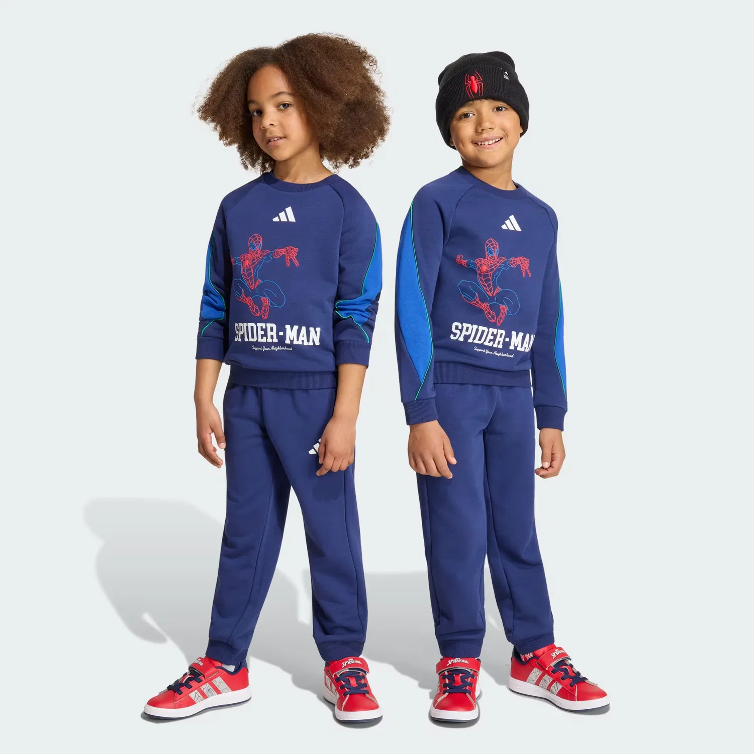 Детские спортивные брюки с принтом Marvel Spider-Man Adidas Sportswear, темно-синий/белый/королевский синий