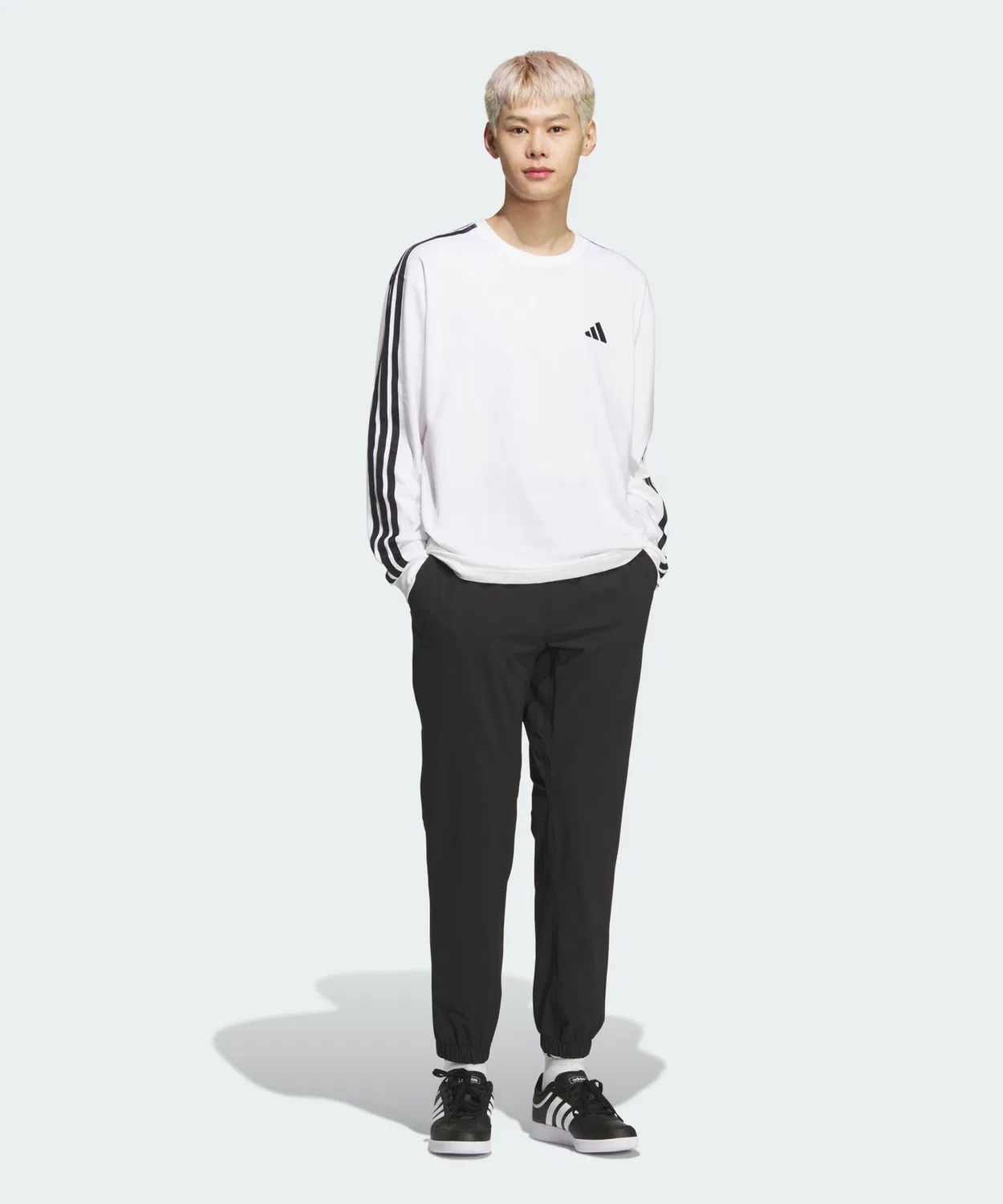 Мужская футболка с длинным рукавом свободный крой, с тремя полосками Adidas, White — фото 3