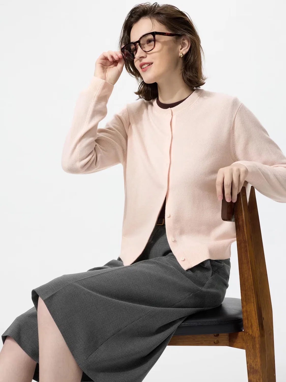 Кардиган Uniqlo, кашемировый, для повседневной носки, розовый