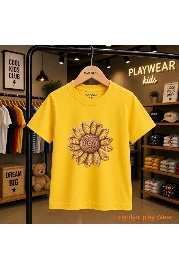 Детская футболка с принтом Knitted Moon Flower Playwear, Yellow