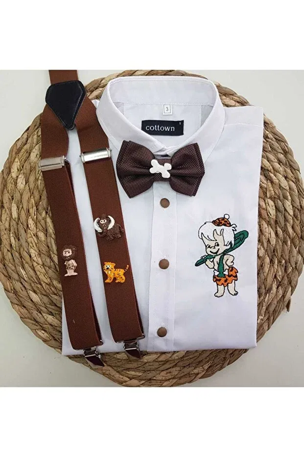 Детская рубашка с длинным рукавом Stone age concept sling bow tie shirt Cool Partyshop, Coffee Color