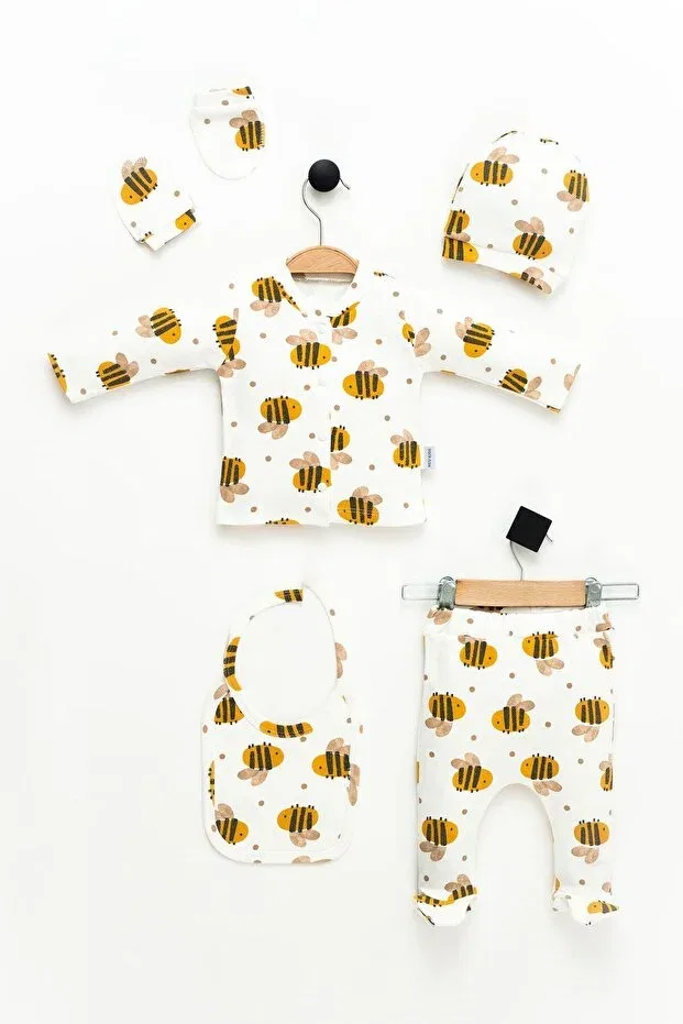 Детский комплект из 5 предметов для новорожденных с принтом пчелки Neu Kids, Yellowwhite