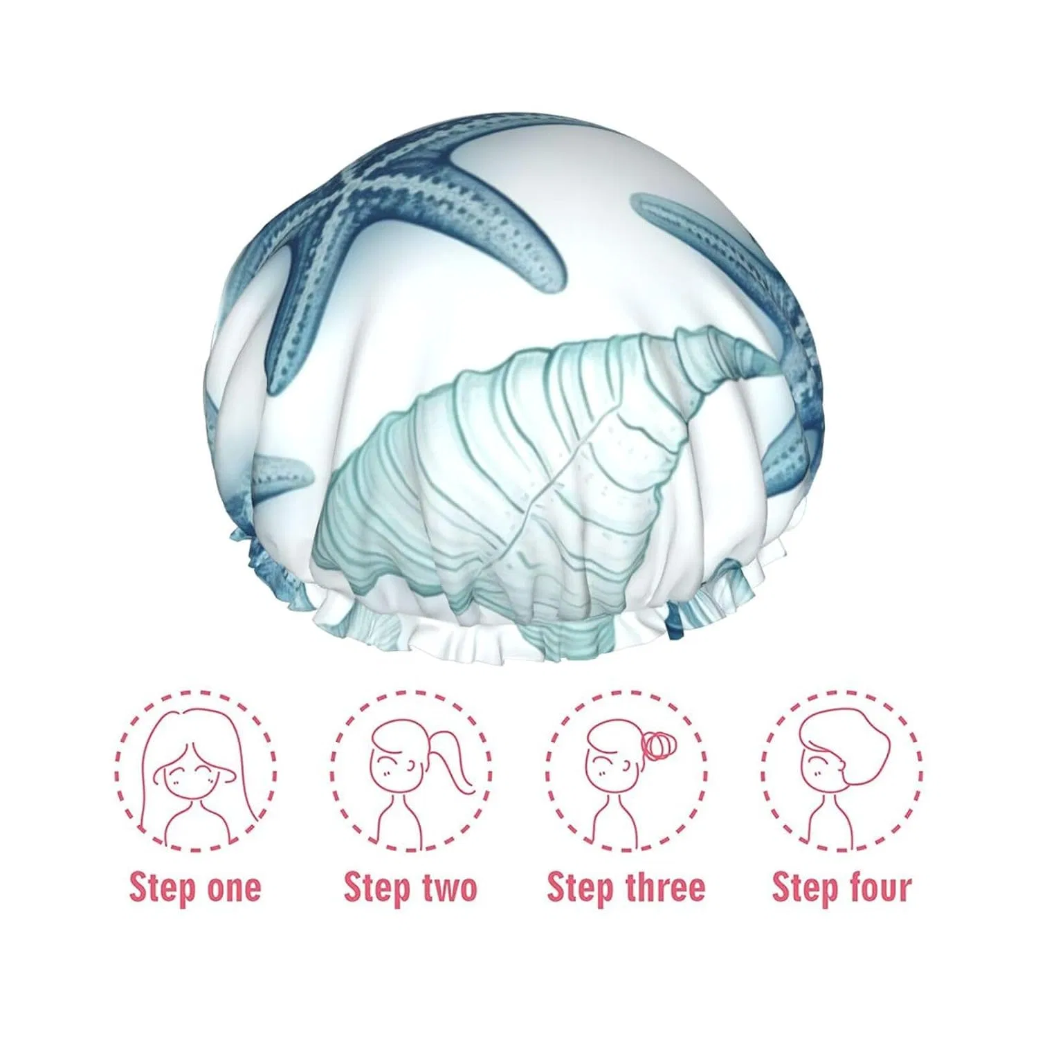 Шапочка для душа Double-Layer Waterproof, YoupO, Starfish Shell — фото 4