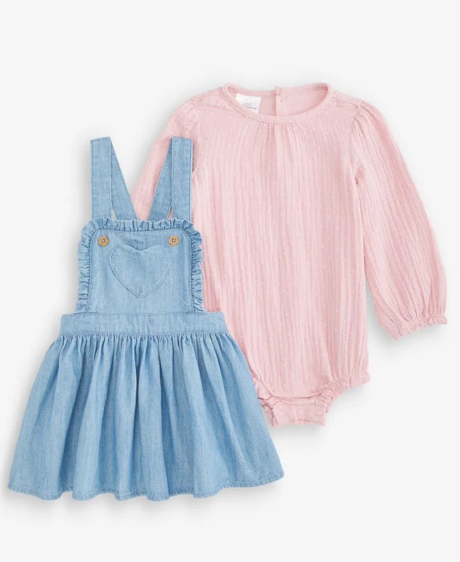 Комплект из боди и сарафана Clip-Dot Gauze First Impressions, Light Wash Chambray