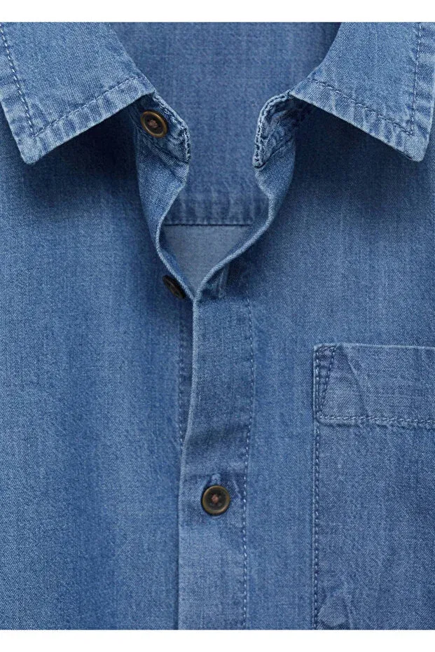 Детская джинсовое джинсовая рубашка с длинным рукавом Mango Kids, Dark Blue — фото 4