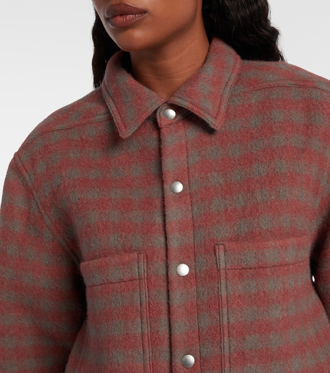 Клетчатая верхняя рубашка из натуральной шерсти Rick Owens, Rosewood Plaid — фото 4