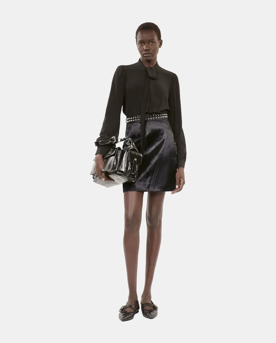 

Короткая кожаная юбка The Kooples, черный
