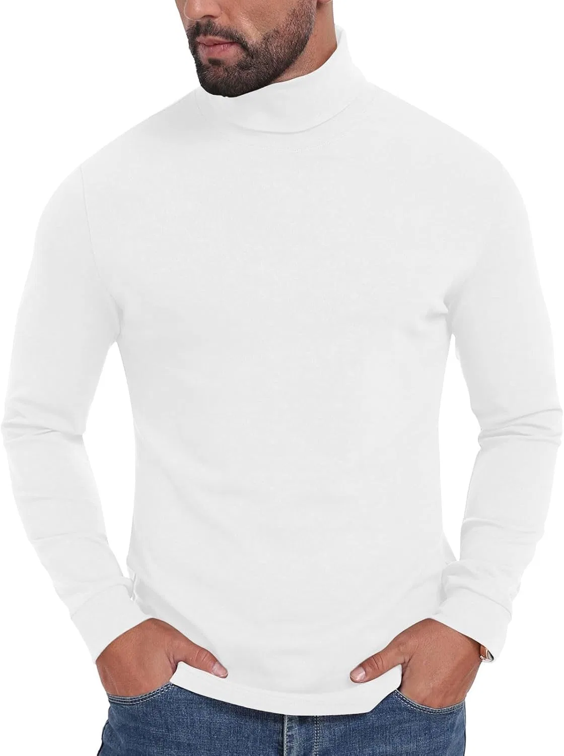 Мужская водолазка с длинным рукавом slim fit, White — фото 2