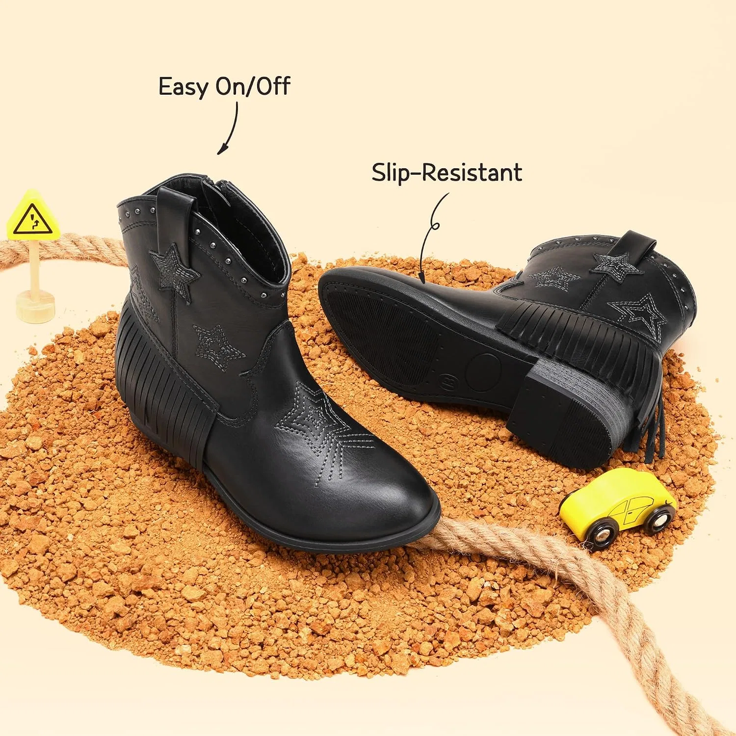 Детские сапоги для девочек с ковбойским стилем DREAM PAIRS, Black — фото 4