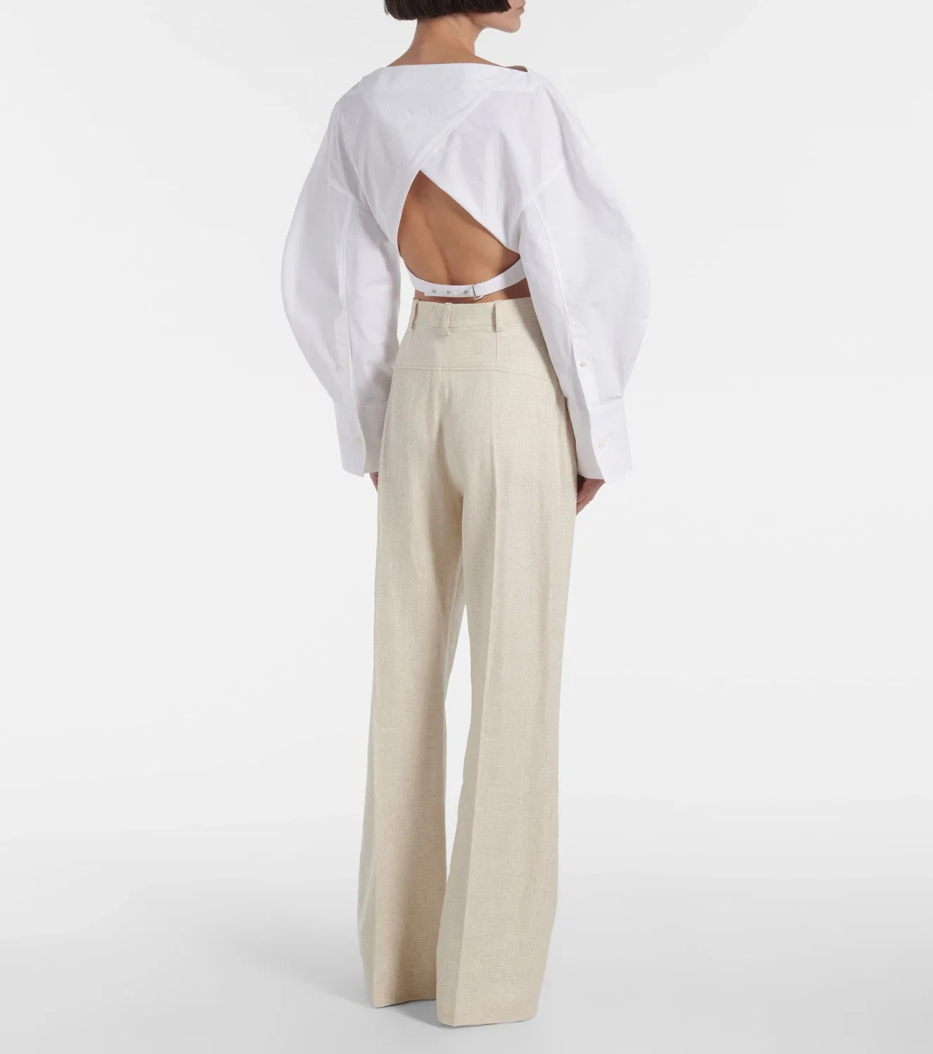 Широкие брюки прямого кроя с высокой посадкой Jacquemus Sauge, бежевый — фото 3