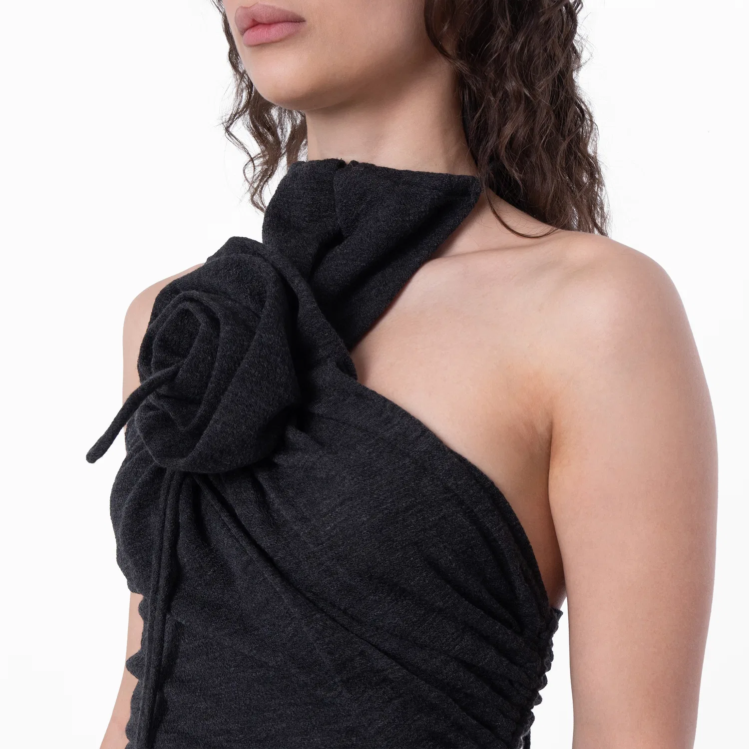Платье с запахом Rose Wool Halterneck Burberry, Charcoal — фото 2