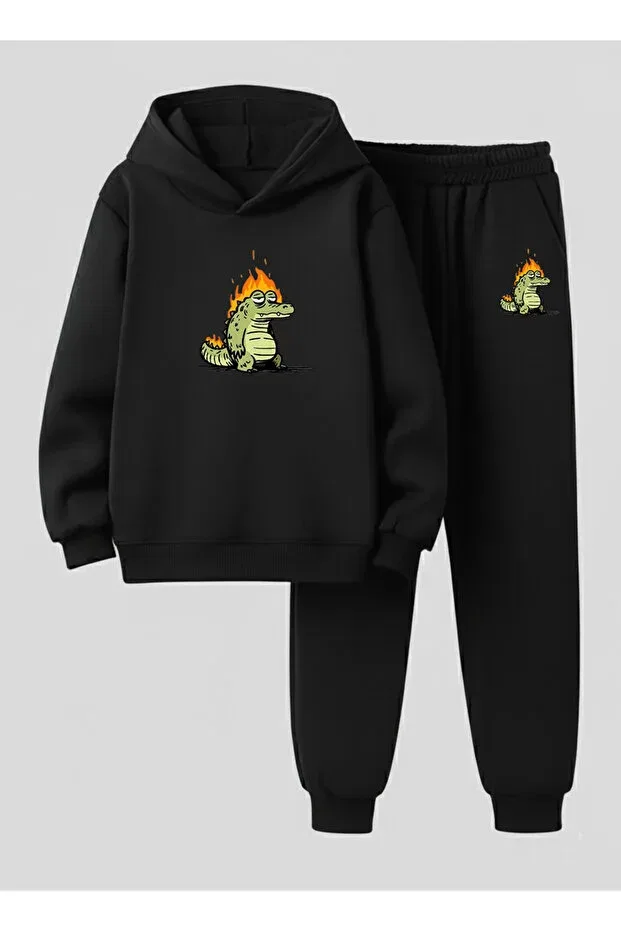 Детский комплект для девочки с принтом Firey Crocodile Ba Printed Threaded Yarn Lorvex, Black