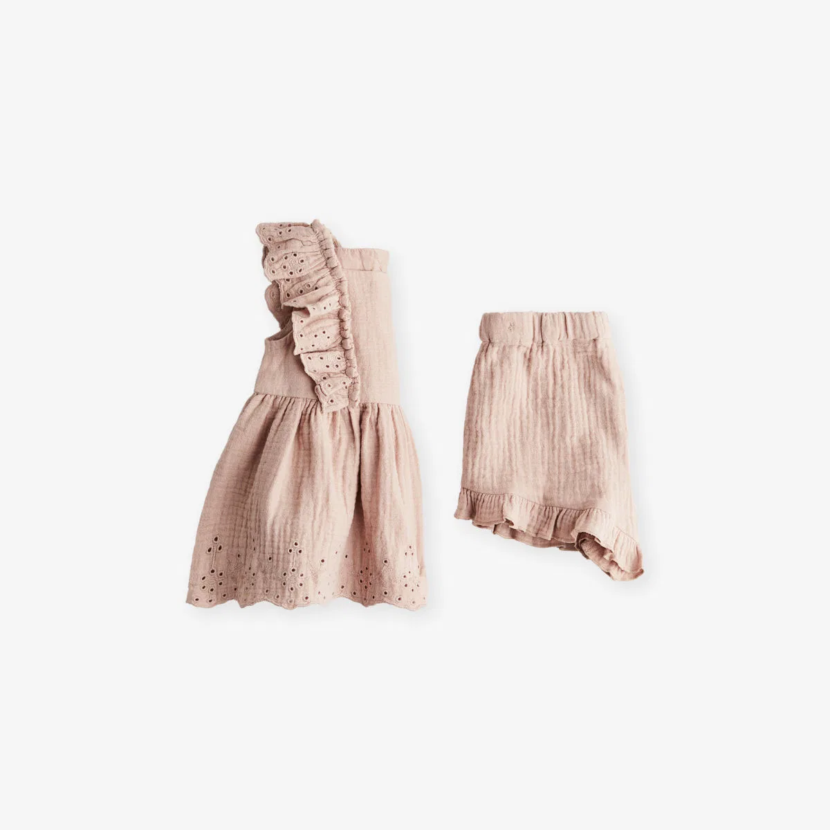 Хлопковый комплект из двух предметов с оборками, размер 4-36 месяцев H&M Adorables, бежевый/средне-пыльный — фото 3