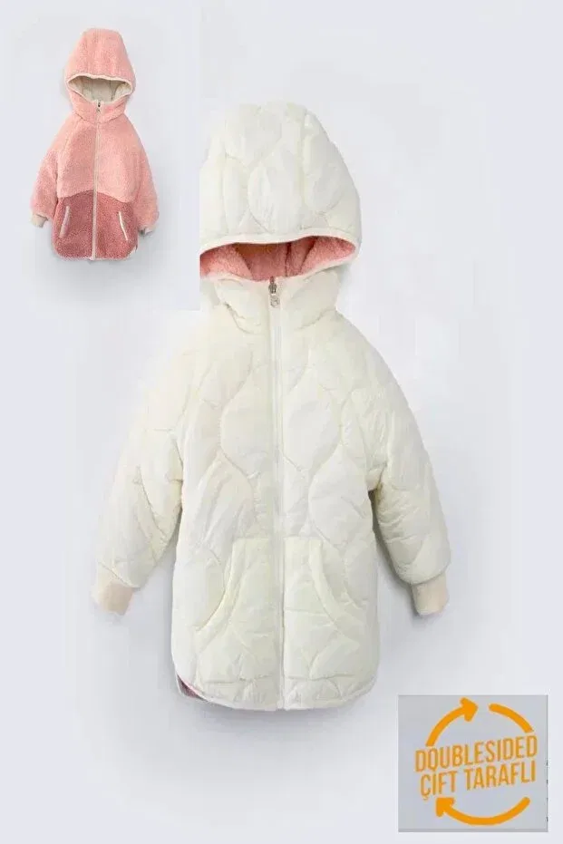Детское зимнее пальто для девочек стеганое с капюшоном Dekubaby, Beige