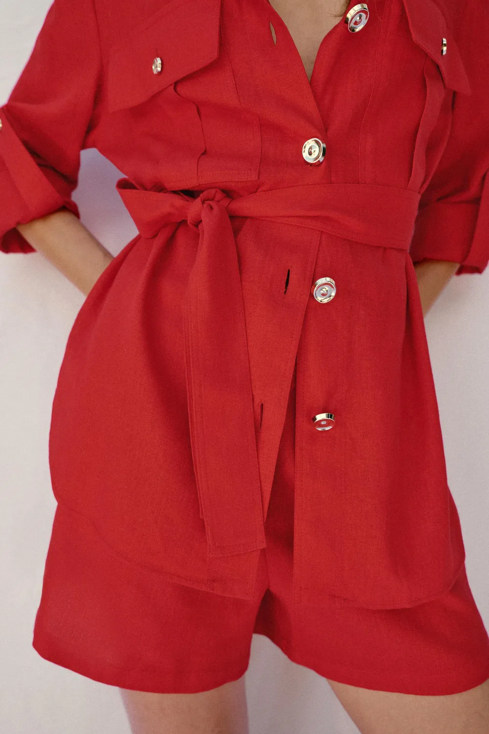 Куртка-сафари из смеси льна ZARA, Red — фото 4