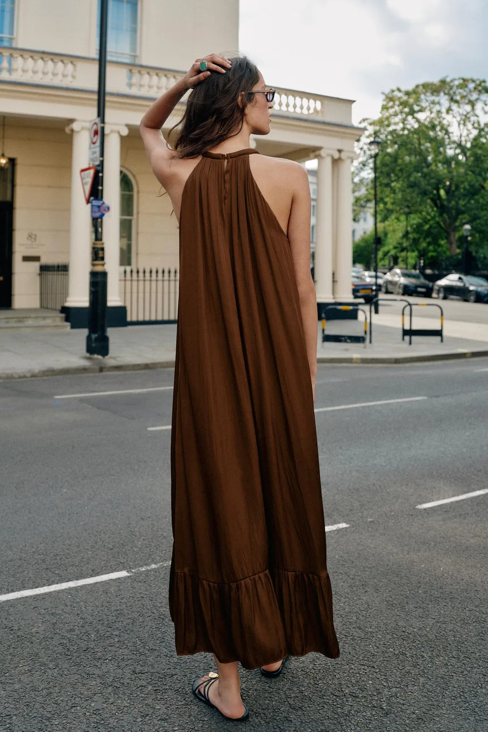 Асимметричное атласное платье миди ZARA, Brown — фото 4