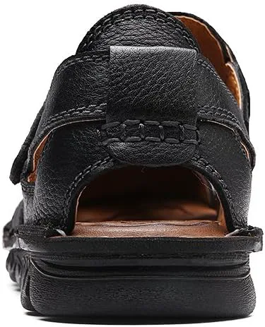 

Мужские сандалии из кожи с закрытым носком летние для улицы регулируемые рыбацкие туфли Mecolop, черный