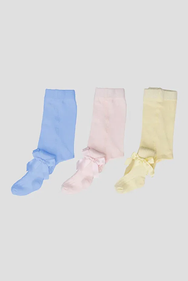 Детские колготки для девочек хлопковые комплект 3 шт Defne Baby, Yellow Blue Pink