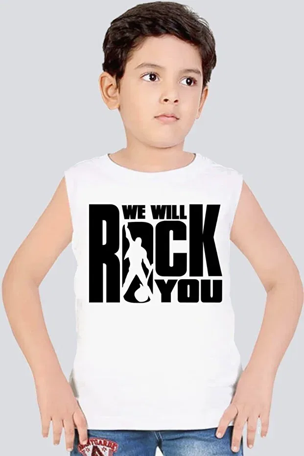 Детская футболка без рукавов с принтом Just rock you white cut-off sleeve Rockandroll, White