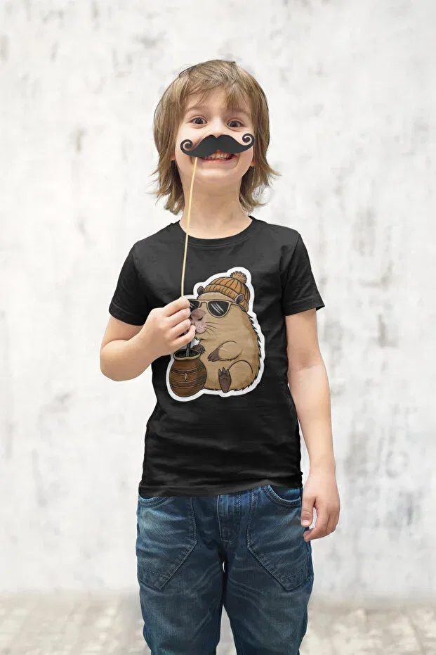 Детская футболка с принтом Trend Capybara Printed Lorvex, Black