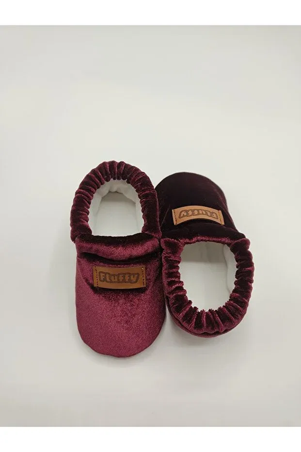 Детские для мальчиков и девочек тапочки из вельвета Fluffy, Burgundy — фото 2