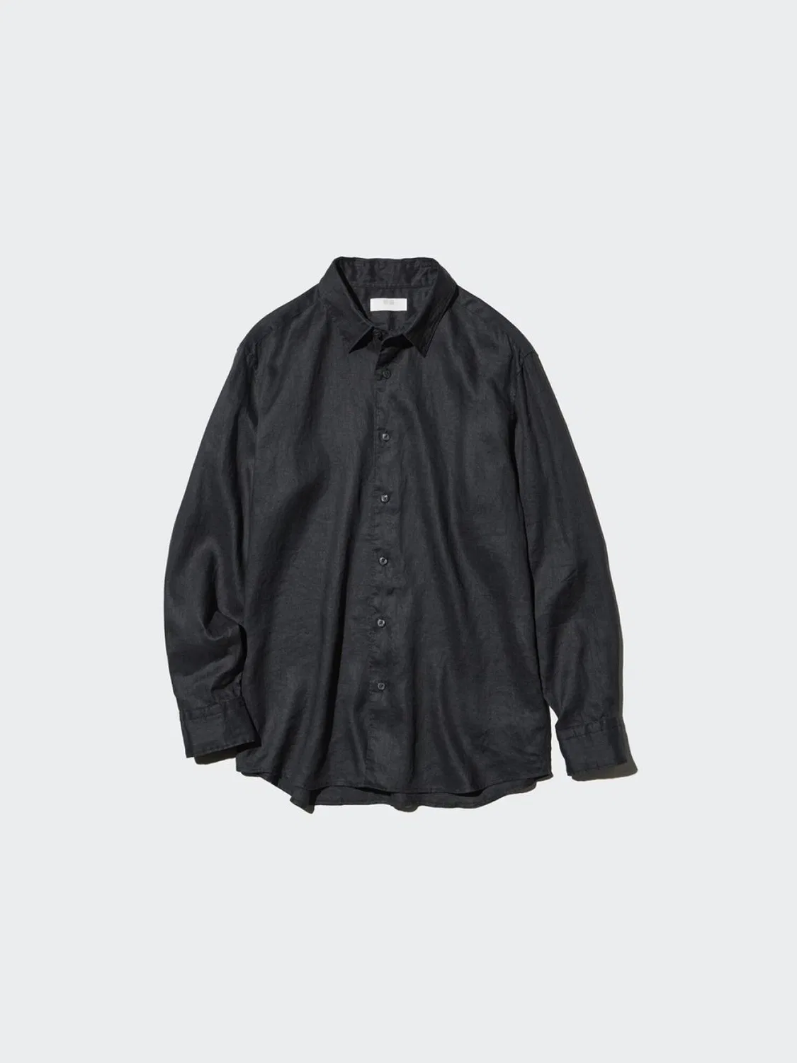 Рубашка с длинным рукавом из французского льна Uniqlo, черный