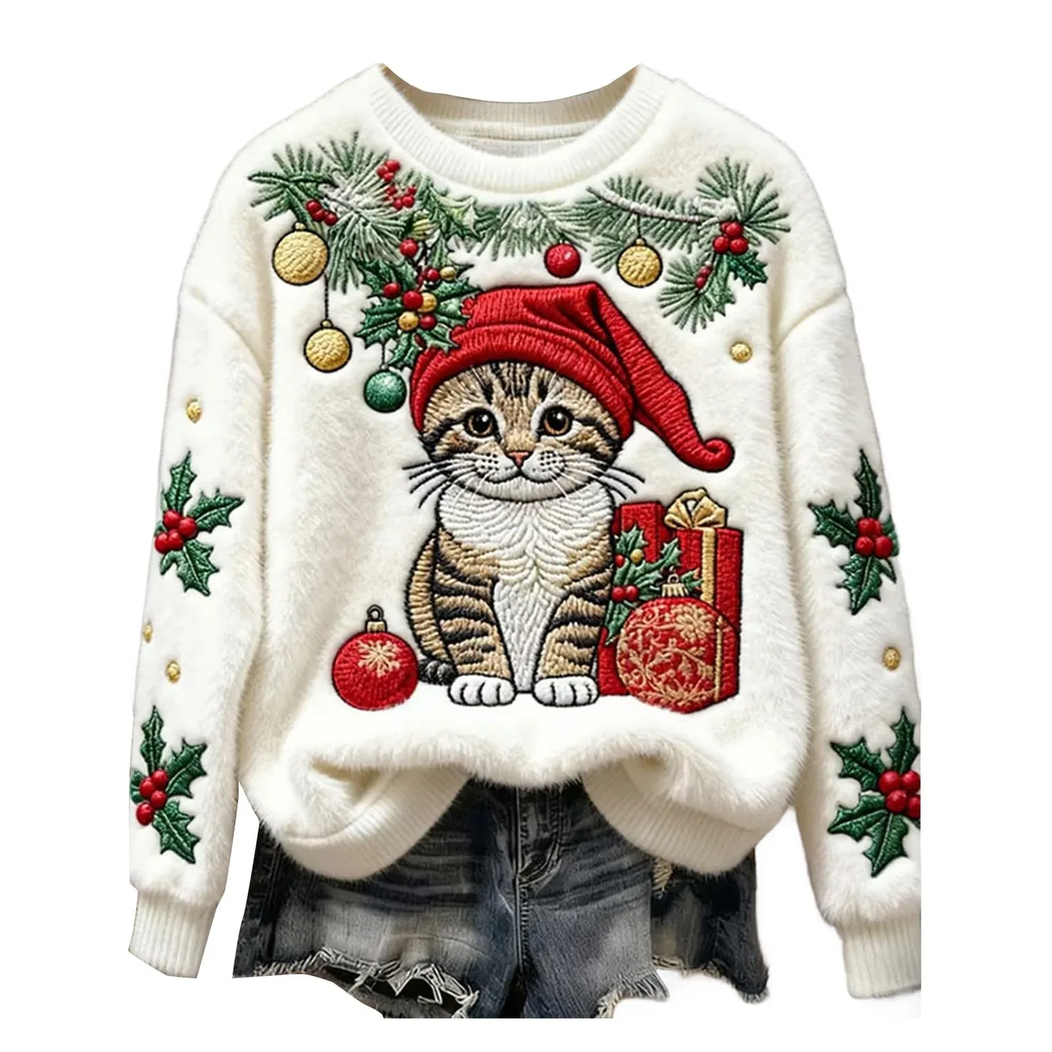 Женский свитер с принтом Christmas Sweater, Ze-white