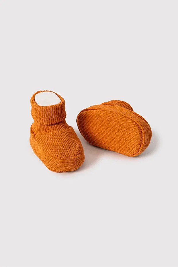 Детские пинетки для новорожденных хлопковые Ribbed Flexible Baby Booties Polpuf, Hardal — фото 2