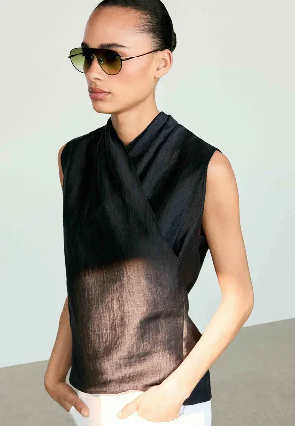 Блуза из льна Blouse Massimo Dutti, Mottled Dark Blue, темно-синий