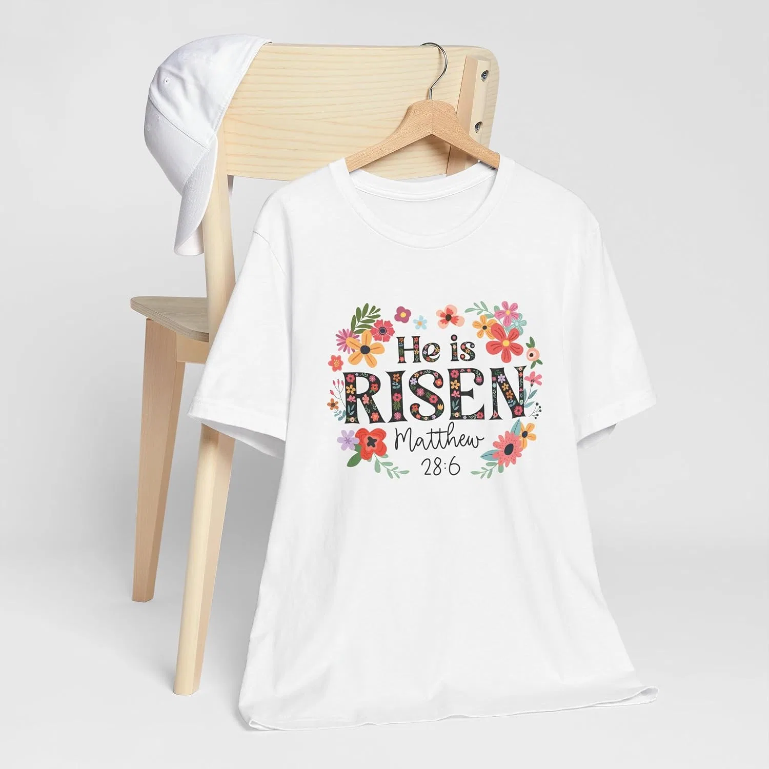Футболка с цветочным принтом He Is Risen Bella Canvas 3001, White — фото 3