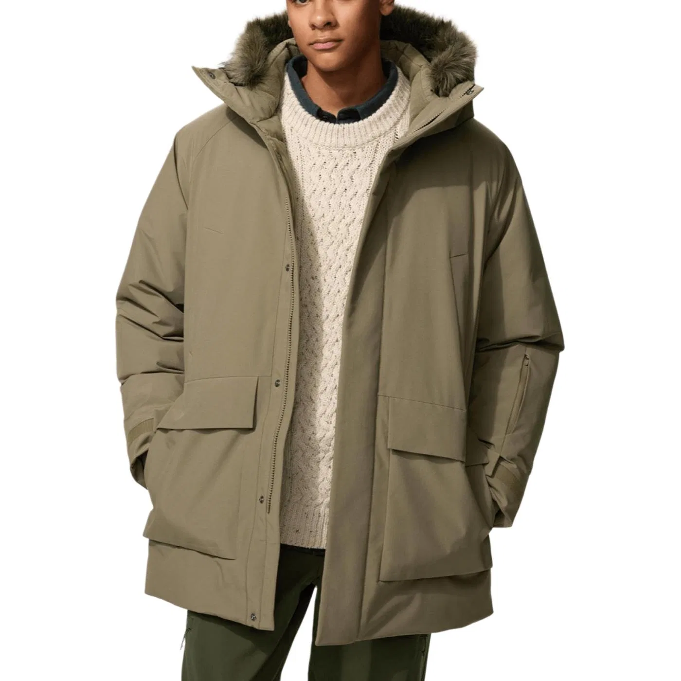 Мужская куртка-пуховик с капюшоном Uniqlo, хаки — фото 3