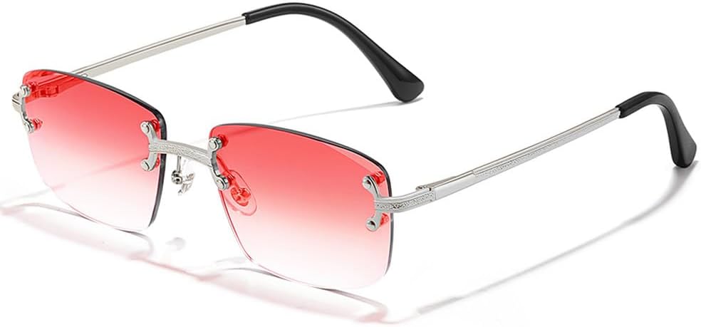 

Безободковые солнцезащитные очки с градиентным переходом цвета для мужчин и женщин, в стиле металл-панк, маленькие прямоугольные солнцезащитные очки для мужчин с защитой от УФ-излучения UV400 WNCKSQ, C05 Silver Ocean Red