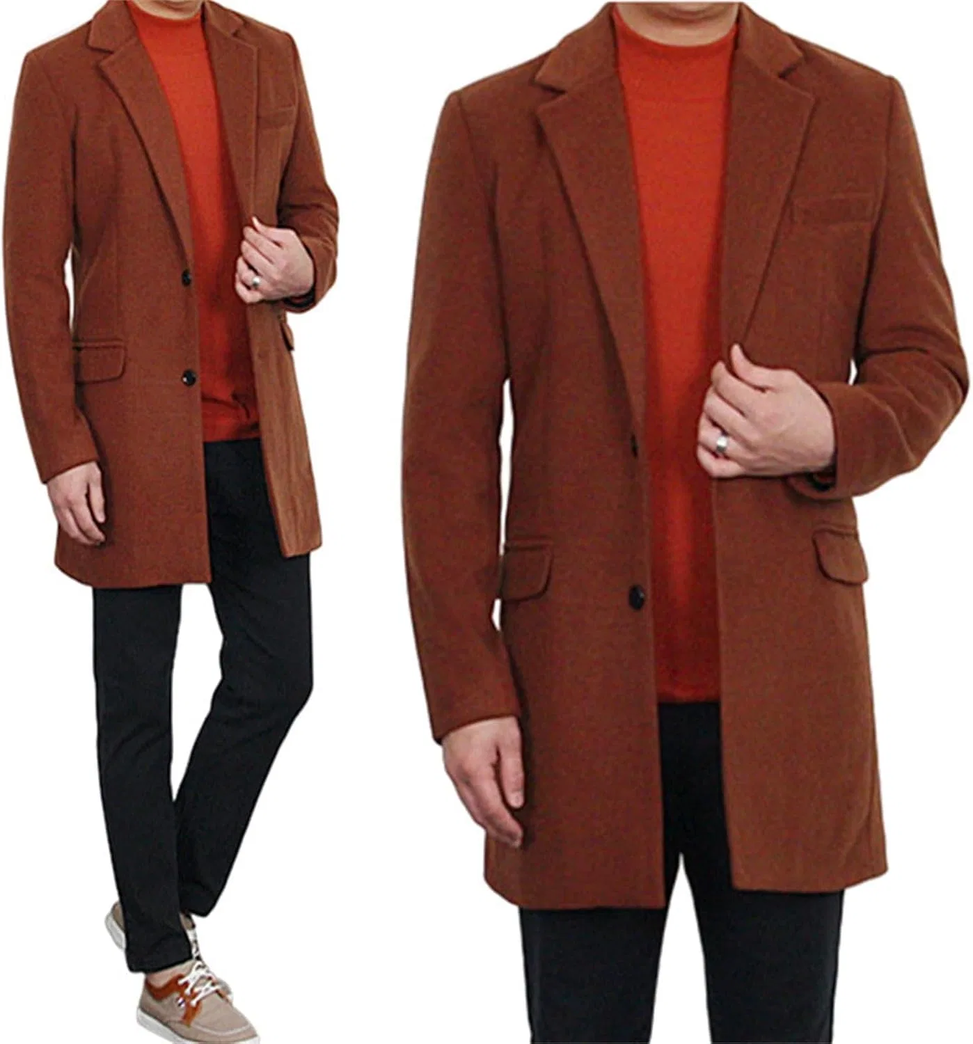 Мужское пальто-тренч с двубортной застежкой, модель Classic, Orange-A — фото 3