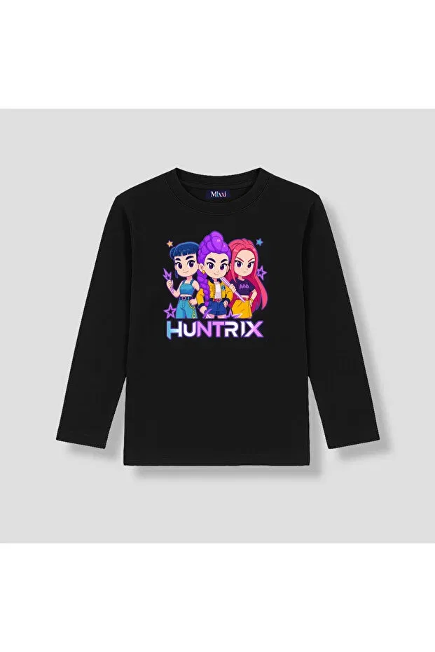 Детская футболка с длинным рукавом с принтом Kpop demon hunters huntrix Mixxi Fashion, Black