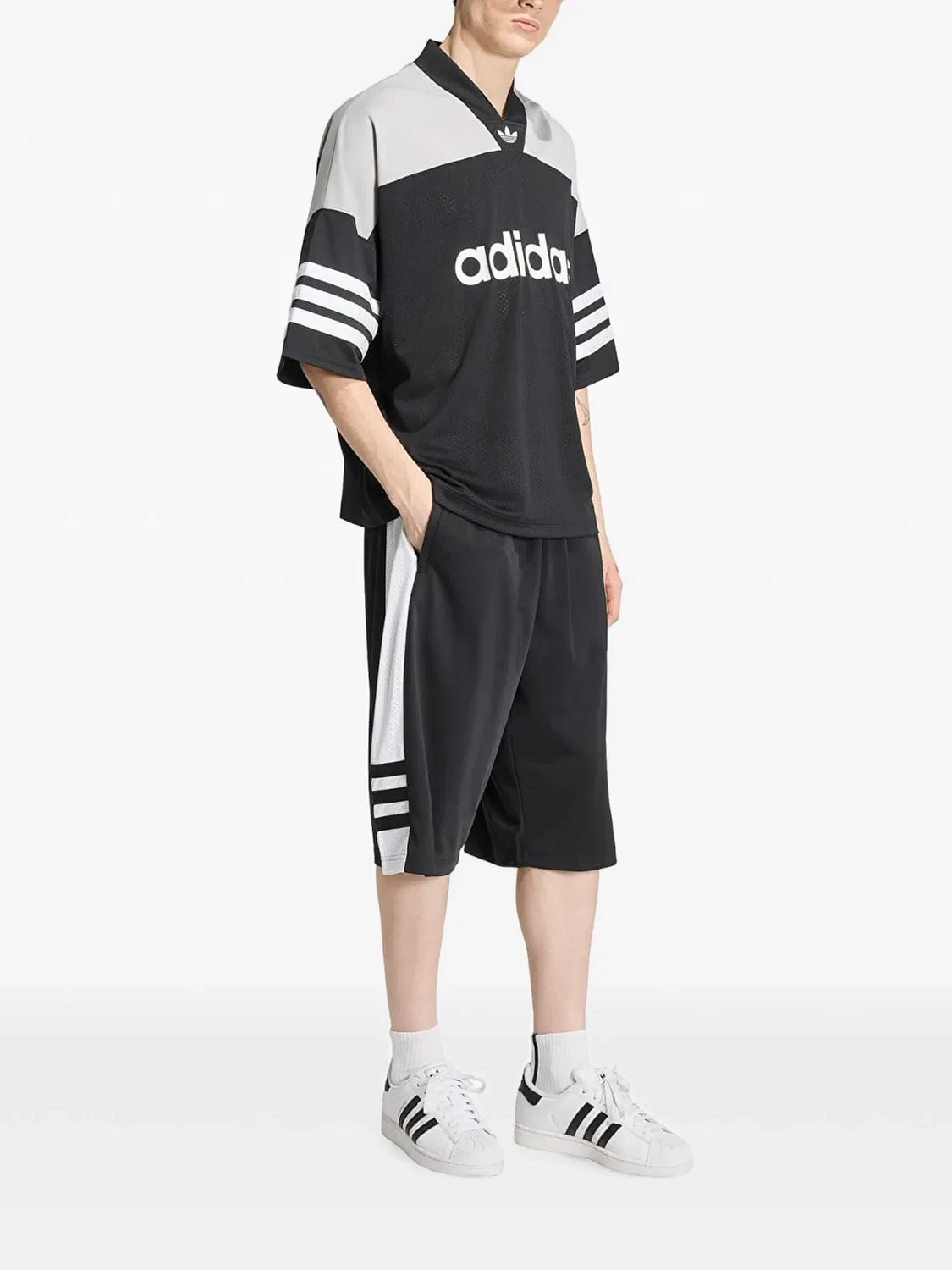 Футболка с сетчатыми вставками и логотипом Adidas, черный — фото 2